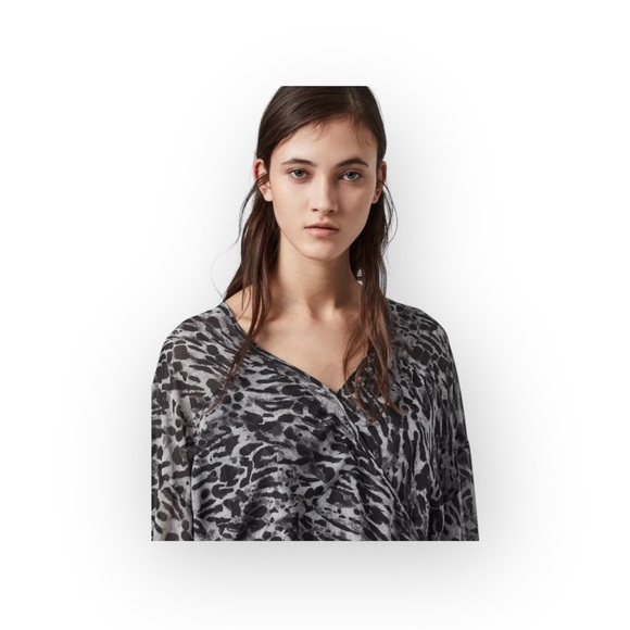 new Allsaints ✽ Penny Ambient Chiffon Surplice Top ✽ Pale Grey Leopard Print ✽ S - Picture 14 of 16